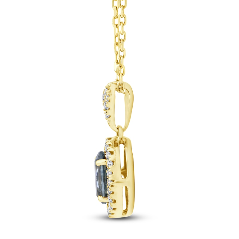 Main Image 2 of Montana Blue Oval-Cut Natural Sapphire & Diamond Halo Necklace 1/10 ct tw 14K Yellow Gold 18"