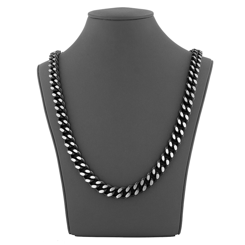 Main Image 5 of Men's Curb Chain Necklace 9mm Black Ion-Plated Stainless Steel 24"