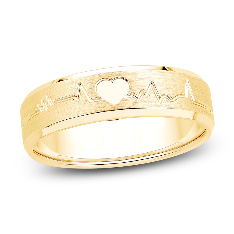 Main Image 1 of Heart & Heartbeat Engraved Wedding Band 14K Yellow Gold 6mm