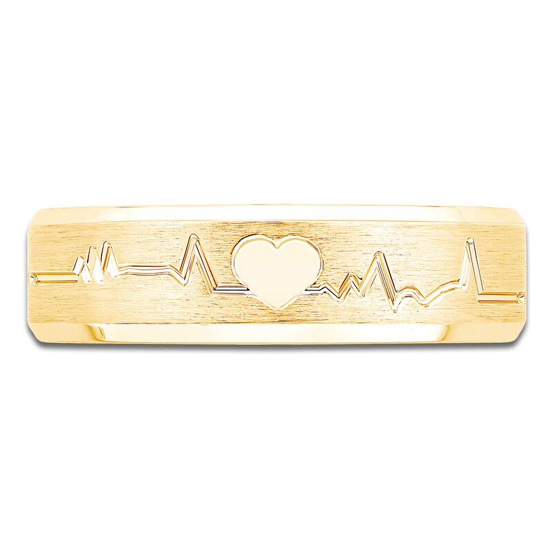 Main Image 3 of Heart & Heartbeat Engraved Wedding Band 14K Yellow Gold 6mm