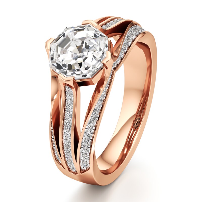 Main Image 4 of J'Lure Lab-Grown Diamond Octagon Step-Cut Engagement Ring 2-3/8 ct tw 18K Rose Gold