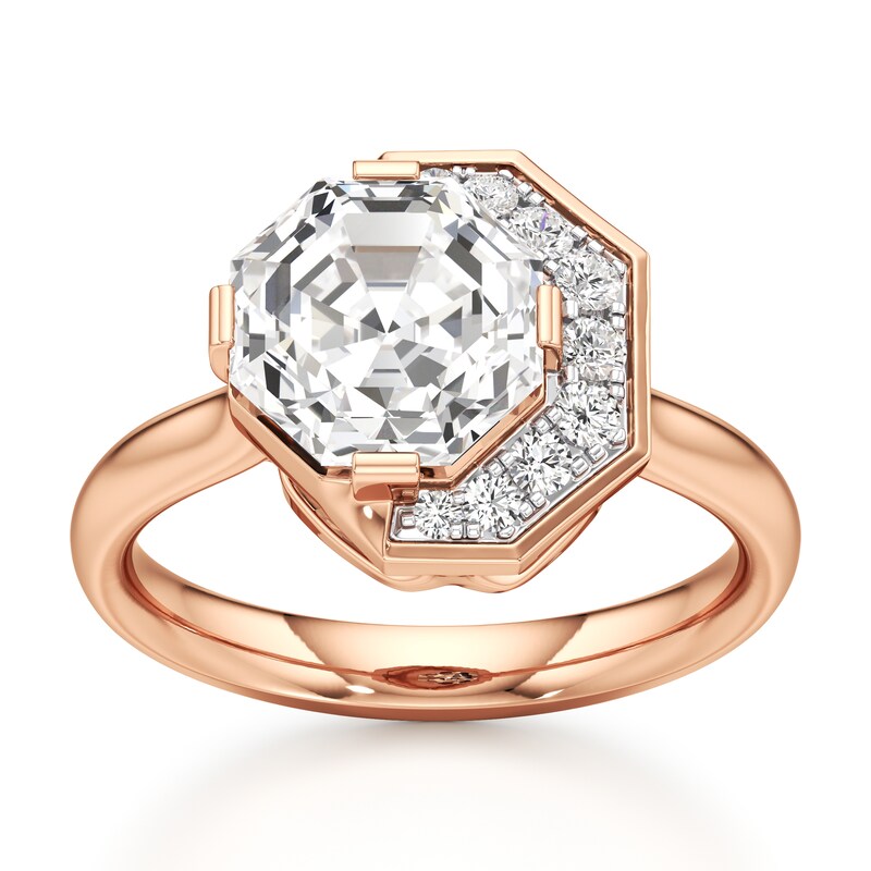 Main Image 1 of J'Lure Octagon Step-Cut Lab-Grown Diamond Half-Halo Engagement Ring 3-1/6 ct tw 18K Rose Gold