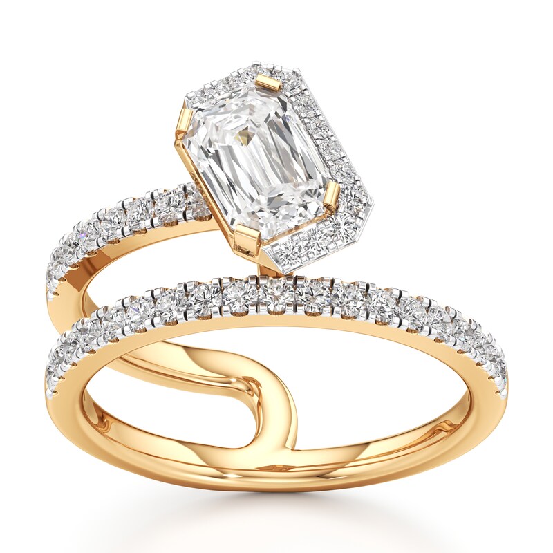 Main Image 1 of J'Lure Imperial-Emerald Step-Cut Lab-Grown Diamond Spiral Engagement Ring 1-3/8 ct tw 18K Yellow Gold