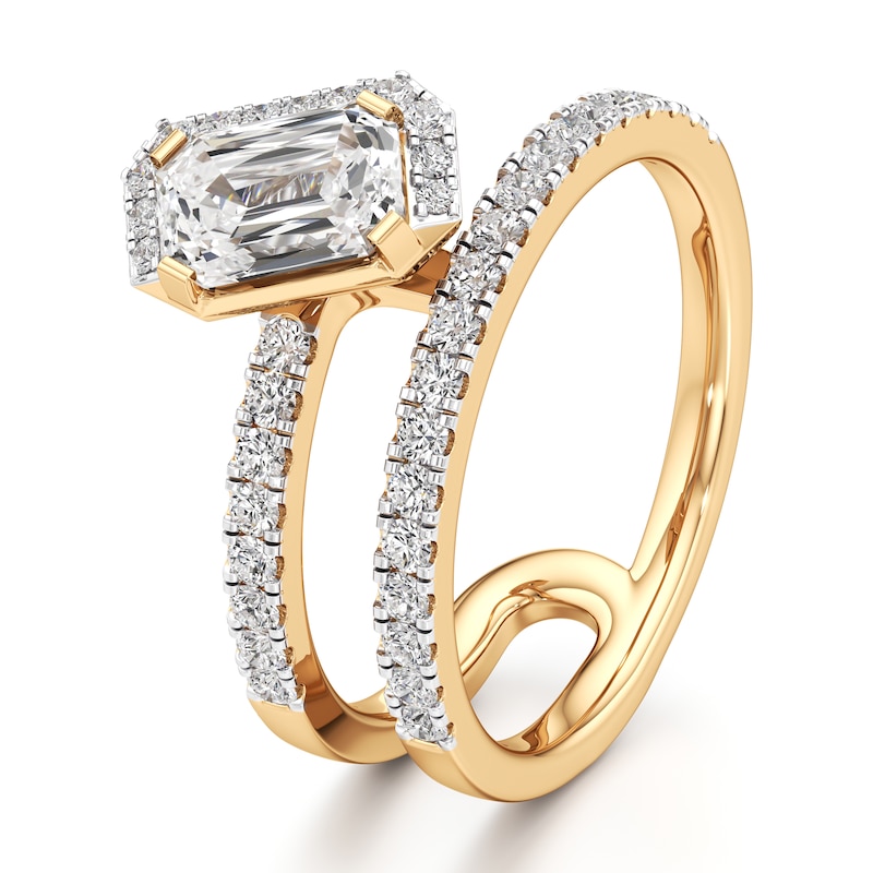 Main Image 4 of J'Lure Imperial-Emerald Step-Cut Lab-Grown Diamond Spiral Engagement Ring 1-3/8 ct tw 18K Yellow Gold