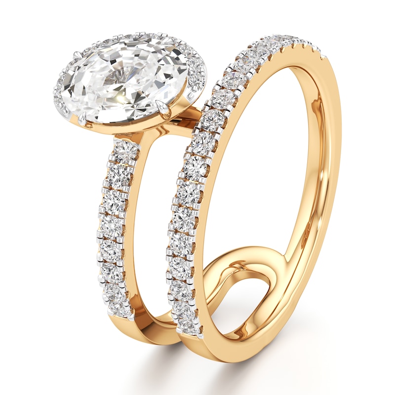 Main Image 4 of J'Lure Oval Step-Cut Lab-Grown Diamond Spiral Engagement Ring 1-3/8 ct tw 18K Yellow Gold