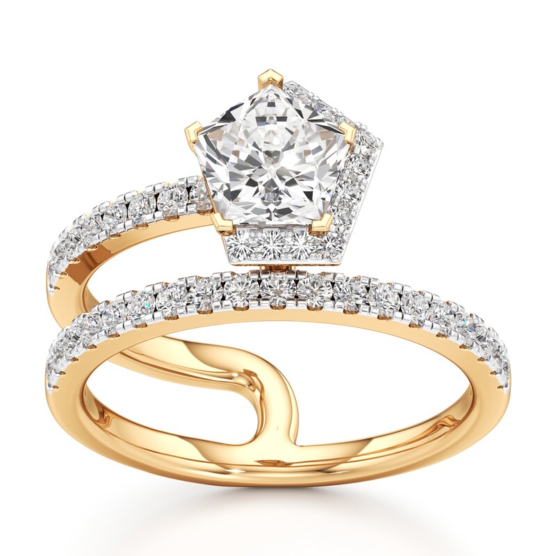 Main Image 1 of J'Lure Pentagon Brilliant-Cut Lab-Grown Diamond Spiral Engagement Ring 1-3/8 ct tw 18K Yellow Gold
