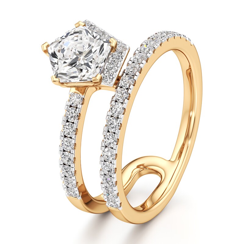 Main Image 4 of J'Lure Pentagon Brilliant-Cut Lab-Grown Diamond Spiral Engagement Ring 1-3/8 ct tw 18K Yellow Gold