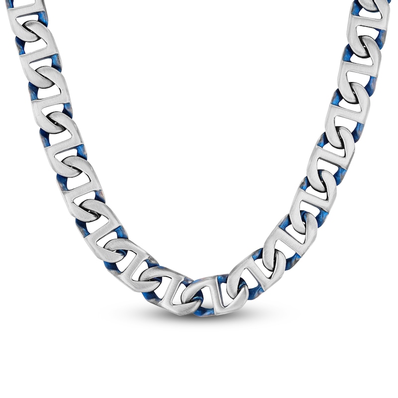 Main Image 1 of Men's Mariner Chain Necklace 9.5mm Stainless Steel & Blue Ion Plating 24"