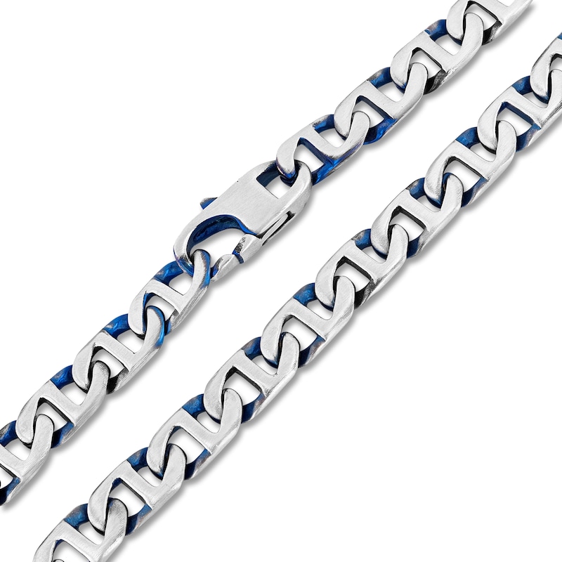 Main Image 2 of Men's Mariner Chain Necklace 9.5mm Stainless Steel & Blue Ion Plating 24"