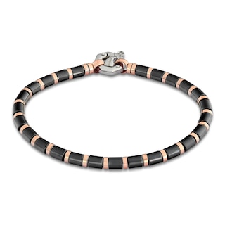 Baraka Men's Bead Bracelet with Diamond Accent Stainless Steel, Black Ceramic & 18K Rose Gold 7.5"