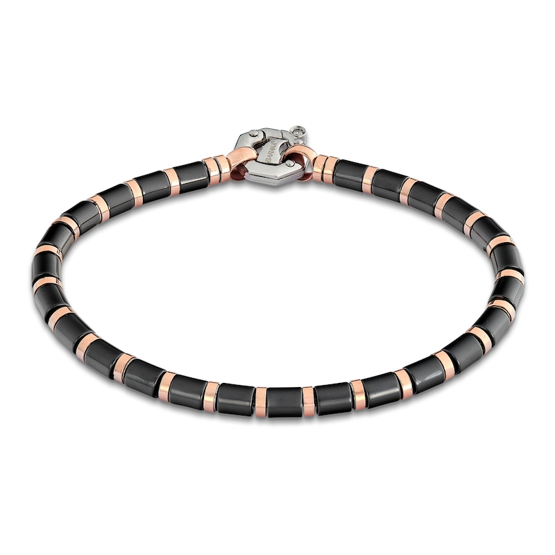 Main Image 1 of Baraka Men's Bead Bracelet with Diamond Accent Stainless Steel, Black Ceramic & 18K Rose Gold 7.5"