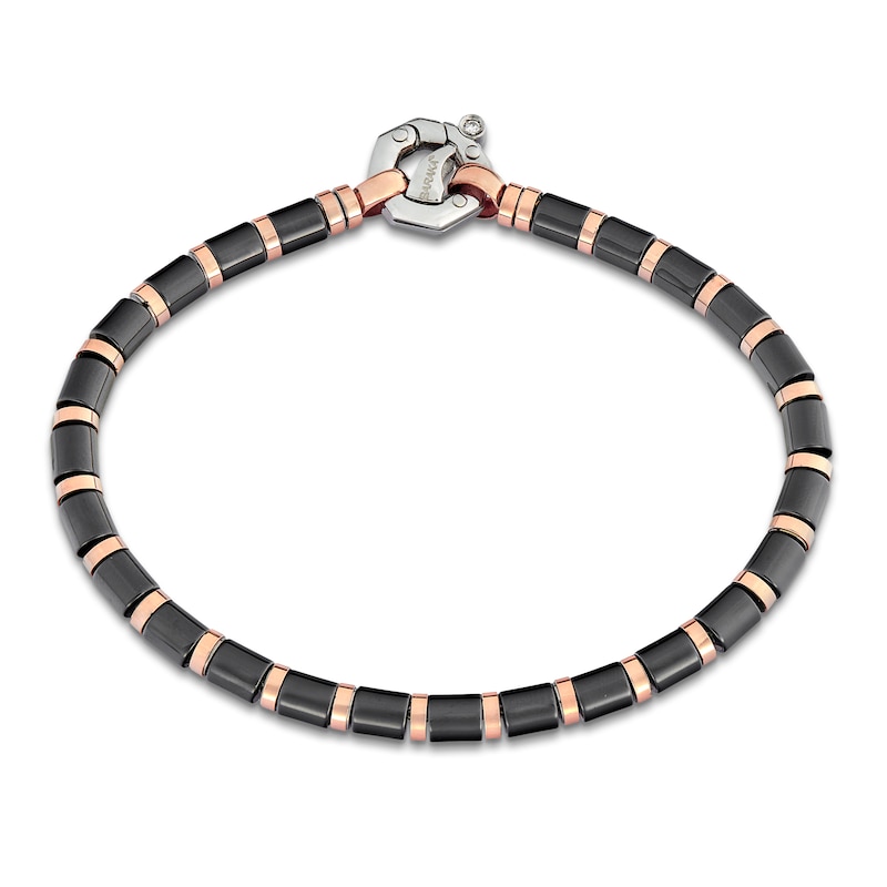 Main Image 2 of Baraka Men's Bead Bracelet with Diamond Accent Stainless Steel, Black Ceramic & 18K Rose Gold 7.5"