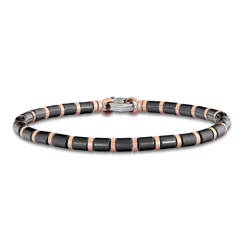 Main Image 3 of Baraka Men's Bead Bracelet with Diamond Accent Stainless Steel, Black Ceramic & 18K Rose Gold 7.5"