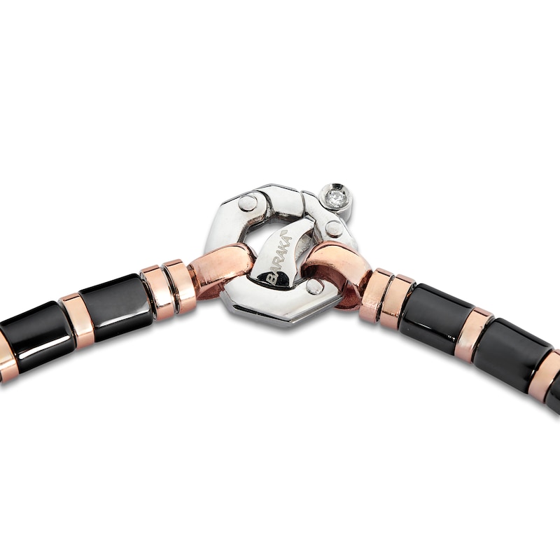 Main Image 4 of Baraka Men's Bead Bracelet with Diamond Accent Stainless Steel, Black Ceramic & 18K Rose Gold 7.5"