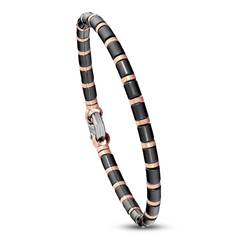 Main Image 5 of Baraka Men's Bead Bracelet with Diamond Accent Stainless Steel, Black Ceramic & 18K Rose Gold 7.5"