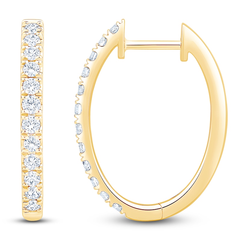 Main Image 1 of Lab-Grown Diamond Oval Hoop Earrings 1/2 ct tw 14K Yellow Gold