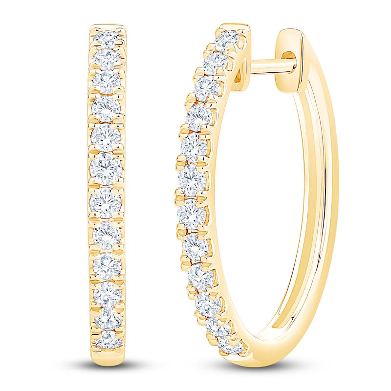 Main Image 2 of Lab-Grown Diamond Oval Hoop Earrings 1/2 ct tw 14K Yellow Gold