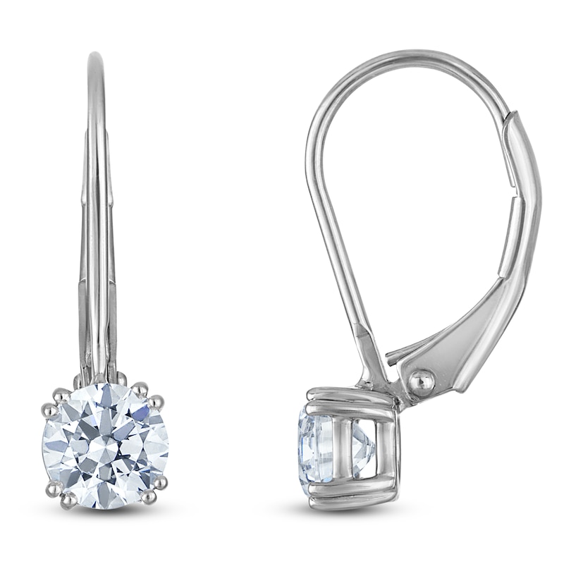 Main Image 1 of Round-Cut Lab-Grown Diamond Solitaire Drop Earrings 1 ct tw 14K White Gold (SI2/F)