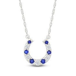 Blue & White Lab-Created Sapphire Horseshoe Necklace Sterling Silver 18"