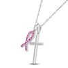 Thumbnail Image 2 of Pink Lab-Created Sapphire Ribbon & Cross Necklace 10K White Gold 18"