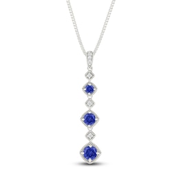 Blue & White Lab-Created Sapphire Drop Necklace Sterling Silver 18"