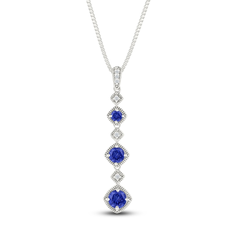 Main Image 1 of Blue & White Lab-Created Sapphire Drop Necklace Sterling Silver 18"
