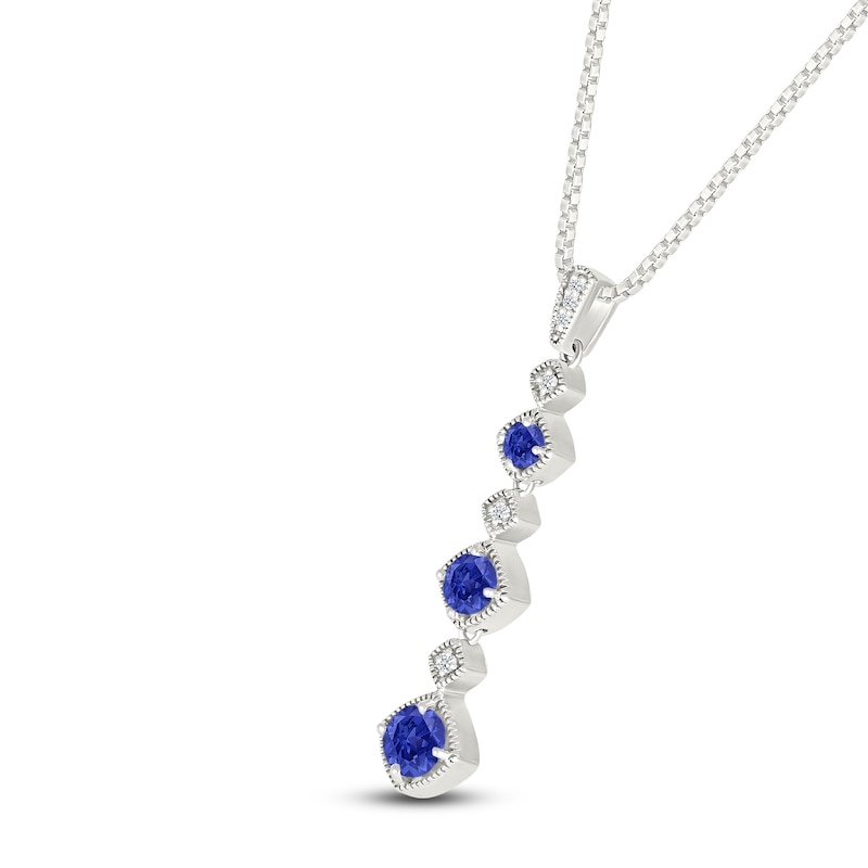 Main Image 2 of Blue & White Lab-Created Sapphire Drop Necklace Sterling Silver 18"