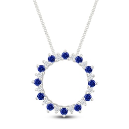 Blue Lab-Created Sapphire & Diamond Circle Necklace 1/8 ct tw Sterling Silver 18"