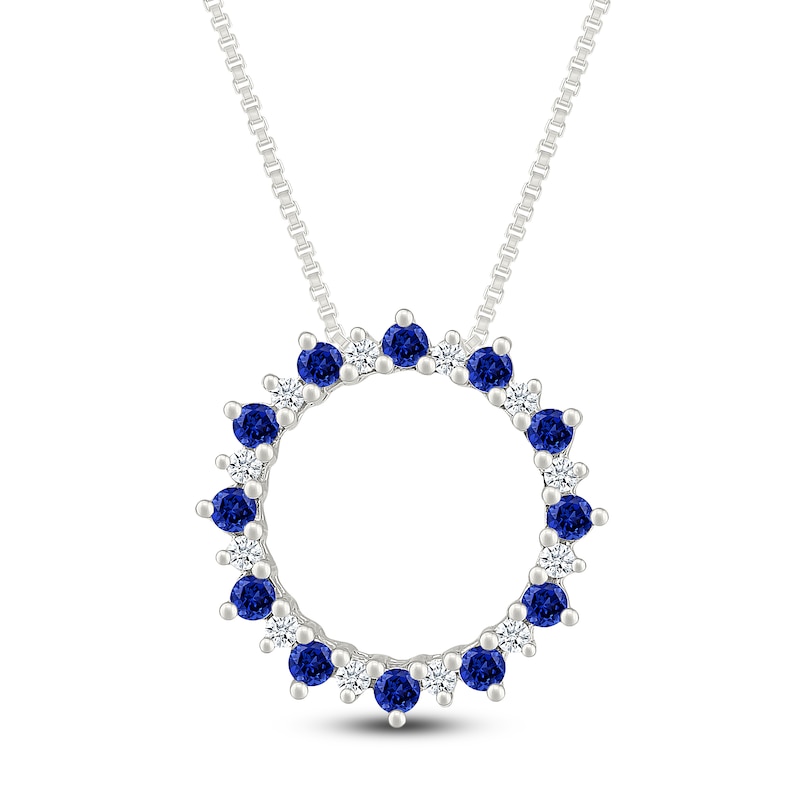 Main Image 1 of Blue Lab-Created Sapphire & Diamond Circle Necklace 1/8 ct tw Sterling Silver 18"