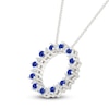 Thumbnail Image 2 of Blue Lab-Created Sapphire & Diamond Circle Necklace 1/8 ct tw Sterling Silver 18"