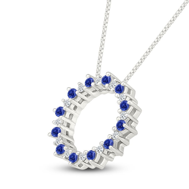 Main Image 2 of Blue Lab-Created Sapphire & Diamond Circle Necklace 1/8 ct tw Sterling Silver 18"