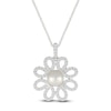 Thumbnail Image 1 of Cultured Pearl & White Lab-Created Sapphire Flower Necklace Sterling Silver 18"