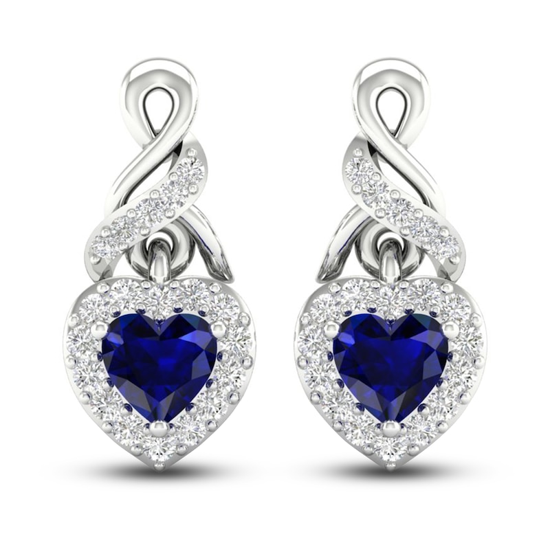 Main Image 1 of Blue & White Lab-Created Sapphire Drop Earrings Sterling Silver