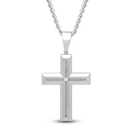 Men's Diamond Accent Cross Necklace Stainless Steel 24"