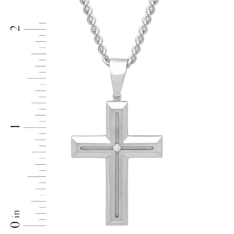 Main Image 4 of Men's Diamond Accent Cross Necklace Stainless Steel 24"