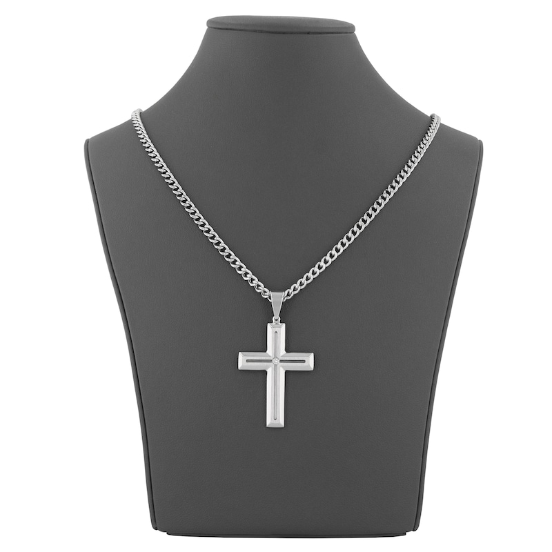 Main Image 5 of Men's Diamond Accent Cross Necklace Stainless Steel 24"