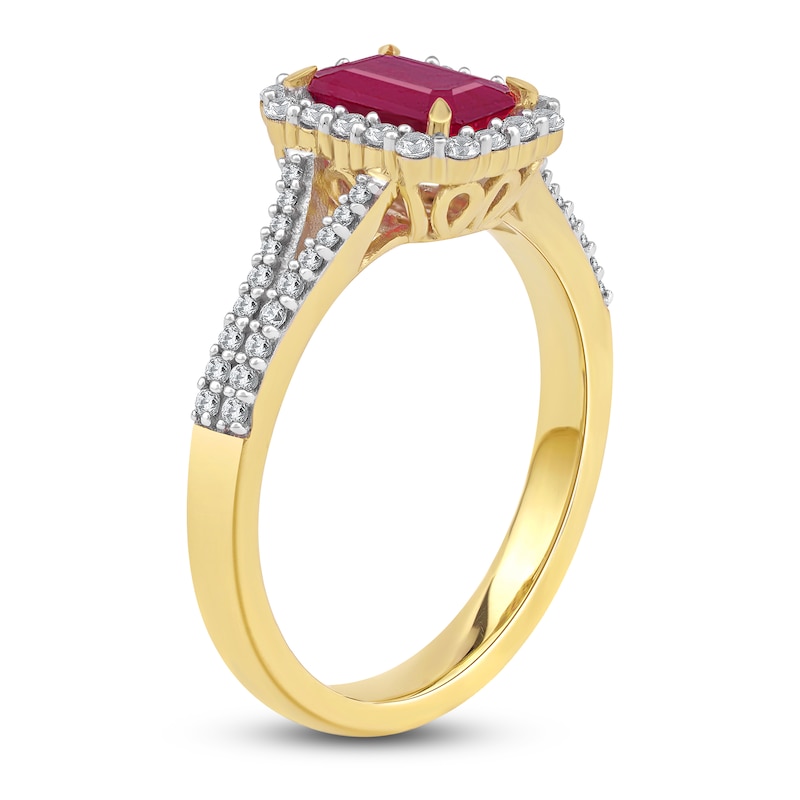 Main Image 2 of Rectangle-Cut Natural Ruby Ring 1/3 ct tw 14K Yellow Gold