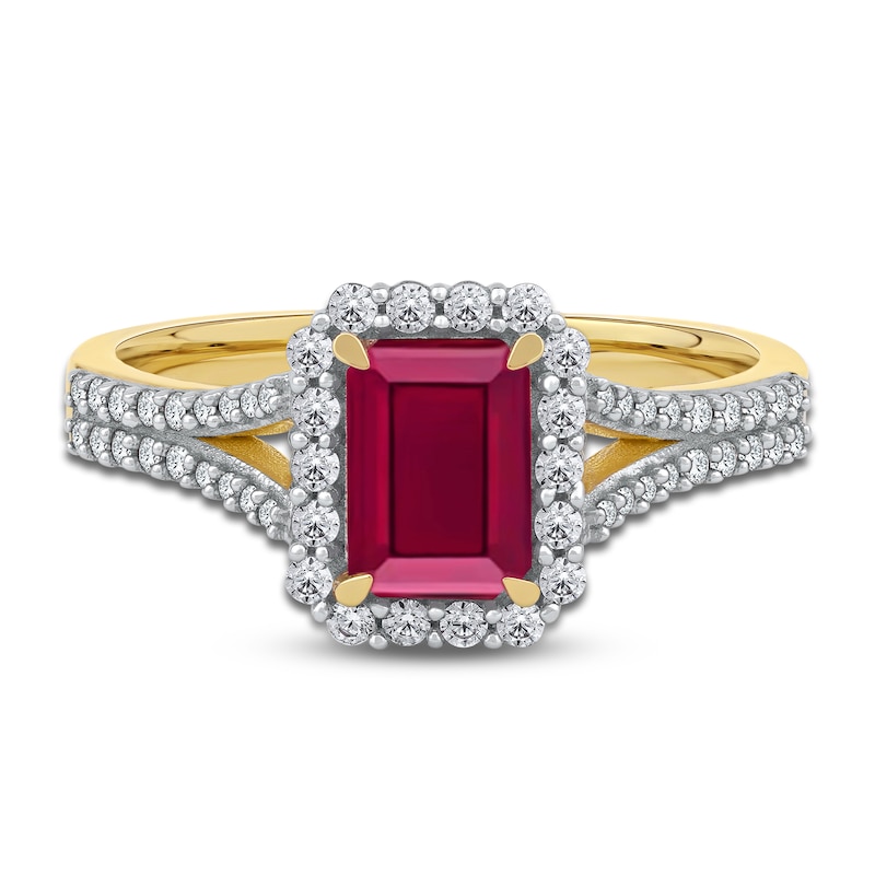 Main Image 3 of Rectangle-Cut Natural Ruby Ring 1/3 ct tw 14K Yellow Gold