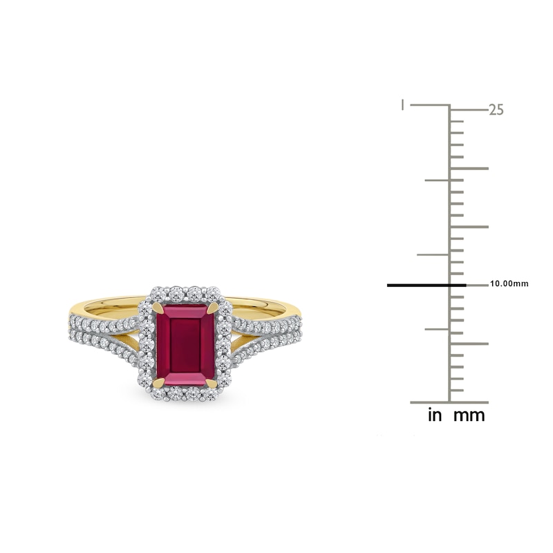 Main Image 4 of Rectangle-Cut Natural Ruby Ring 1/3 ct tw 14K Yellow Gold