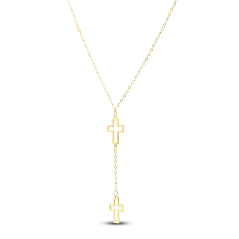 Main Image 1 of Italia D'Oro Cross Y-Drop Necklace 14K Yellow Gold 18"