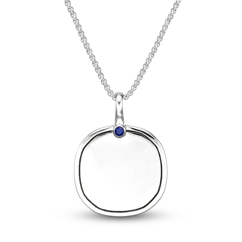 Main Image 3 of Men's Natural Blue Sapphire & Black Diamond Wolf Necklace 1/4 ct tw Sterling Silver 24"