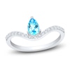 Thumbnail Image 1 of Pear-Shaped Natural Swiss Blue Topaz & Diamond Contour Ring 1/6 ct tw 10K White Gold