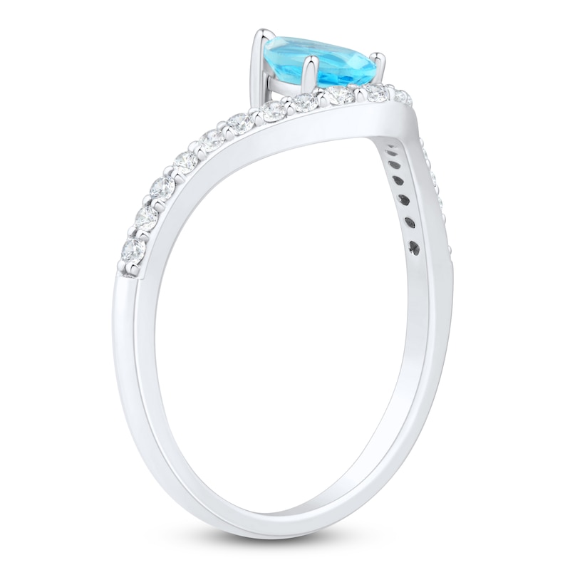 Main Image 2 of Pear-Shaped Natural Swiss Blue Topaz & Diamond Contour Ring 1/6 ct tw 10K White Gold
