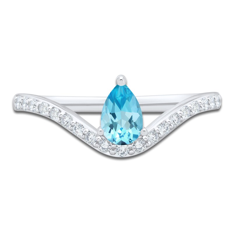 Main Image 3 of Pear-Shaped Natural Swiss Blue Topaz & Diamond Contour Ring 1/6 ct tw 10K White Gold