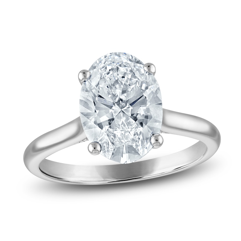 Main Image 1 of Oval-Cut Lab-Grown Diamond Solitaire Plus Engagement Ring 3 ct tw Platinum (VS2/F)