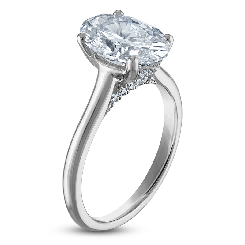Main Image 2 of Oval-Cut Lab-Grown Diamond Solitaire Plus Engagement Ring 3 ct tw Platinum (VS2/F)