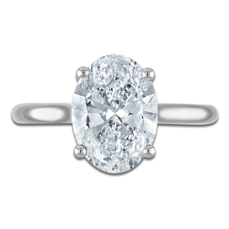 Main Image 3 of Oval-Cut Lab-Grown Diamond Solitaire Plus Engagement Ring 3 ct tw Platinum (VS2/F)