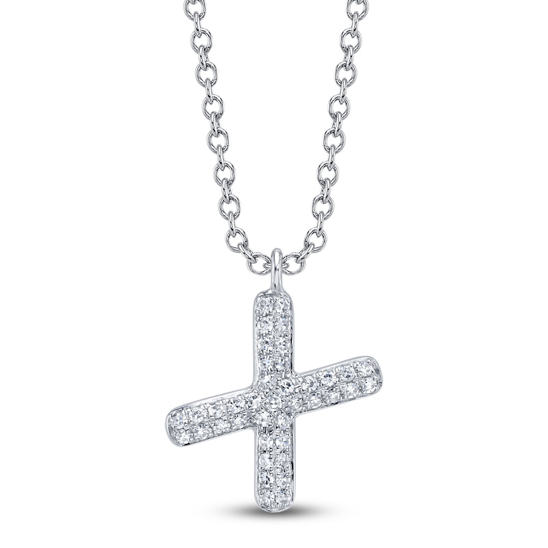 Main Image 1 of Shy Creation Diamond Letter X Pavé Necklace 1/15 ct tw 14K White Gold 18" SC55028331-X