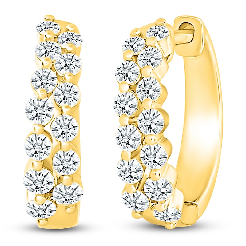 Main Image 2 of Diamond Two-Row Hoop Earrings 3/4 ct tw 10K Yellow Gold