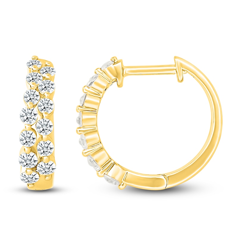 Main Image 3 of Diamond Two-Row Hoop Earrings 3/4 ct tw 10K Yellow Gold